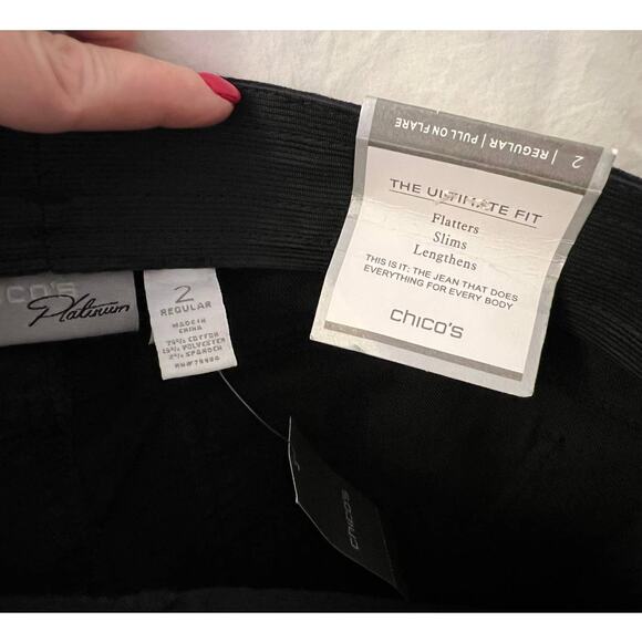 Chico's Platinum Denim Pull On Flare Reg Jean, BLK, Reg 2 (12/14). - Picture 5 of 6